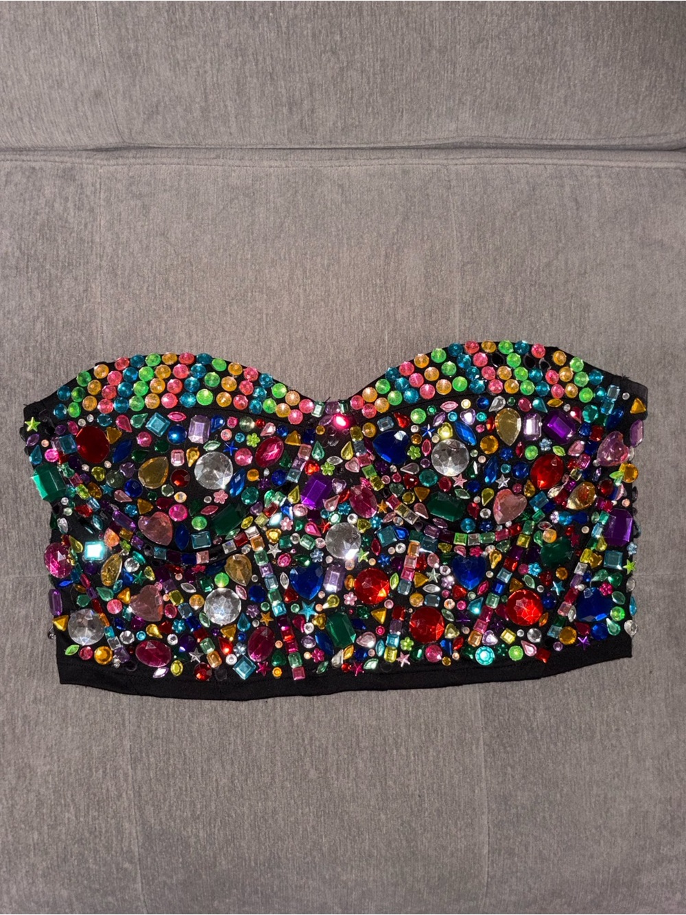 SHEIN Black Strapless Bustier Top with Multicolor Jewel Embellishments